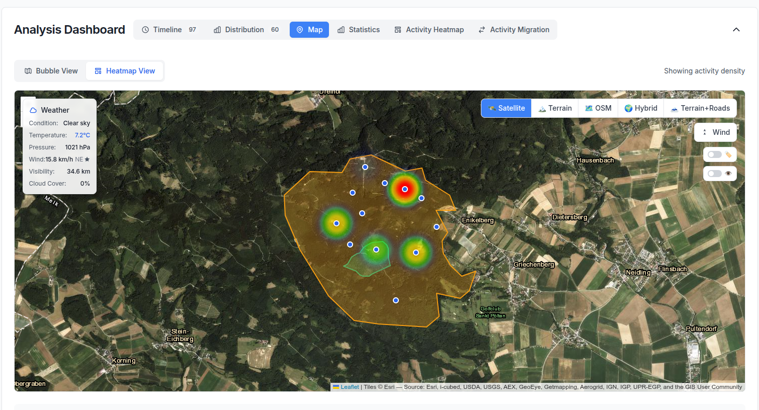 Karten-Dashboard mit Heatmap-Ansicht